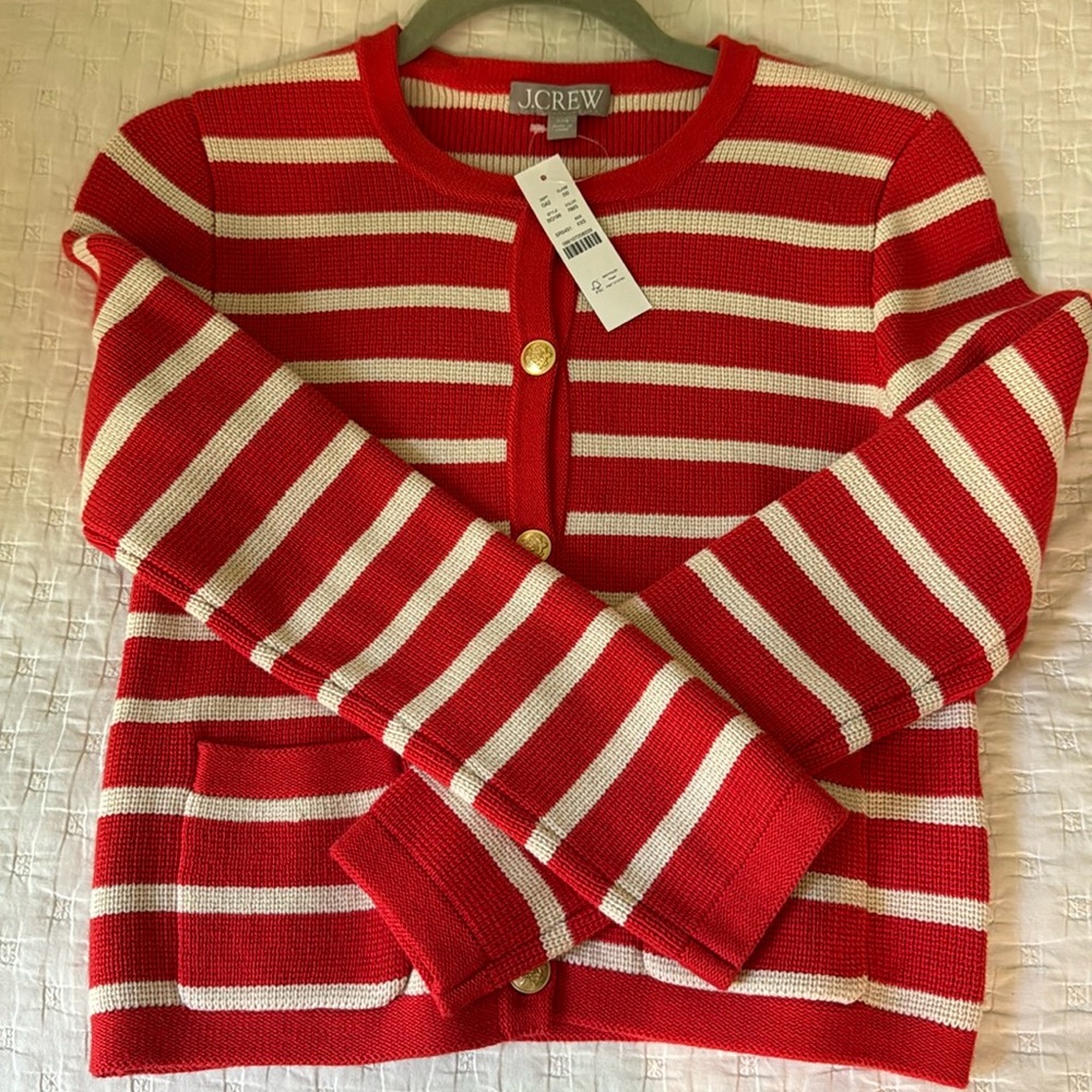 BWT J.Crew lady sweater poppy red with cream stripe XXS